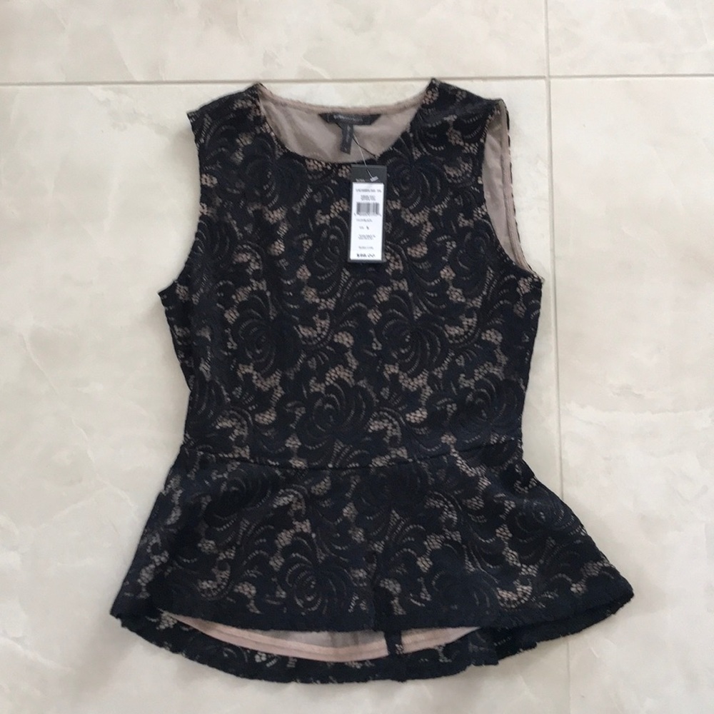 BCBG black floral peplum top